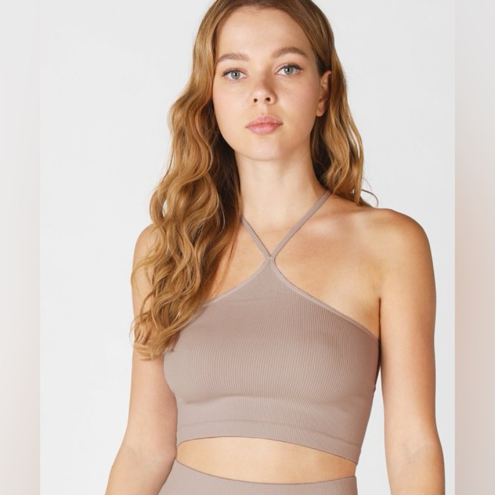 Nikibiki Ribbed Halter Bralette in Almond One Size New